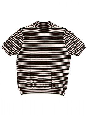 Vintage TanJay Petites Burgundy Cream Black White Striped Mock Neck Shirt Small